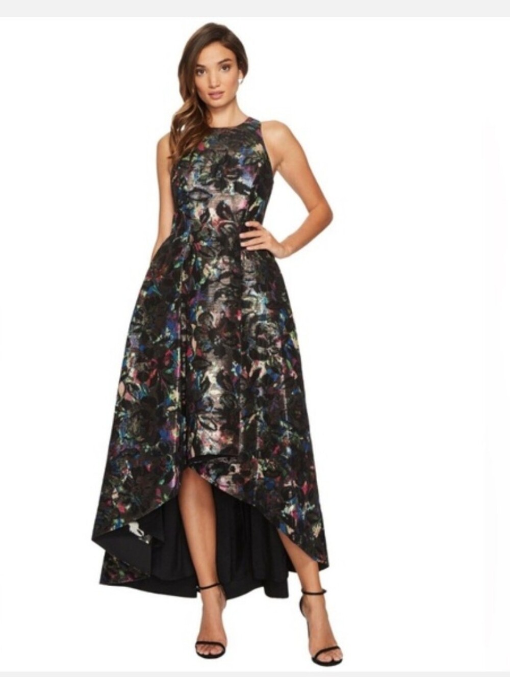 Aidan Mattox Floral Jacquard Sleeveless High Low Dress Black Size 8